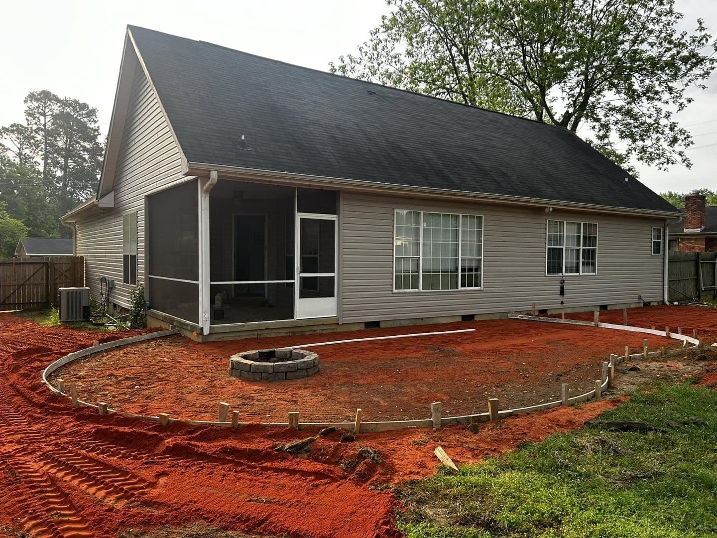 Site preparation for a concrete patio and fire-pit installation, before the pour