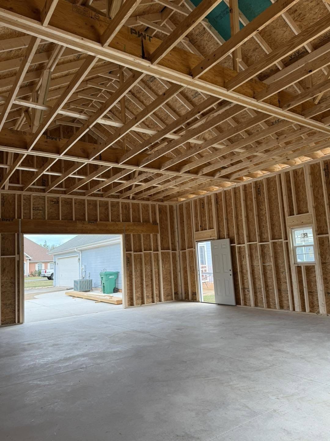Detached garage under construction — structural framing stage