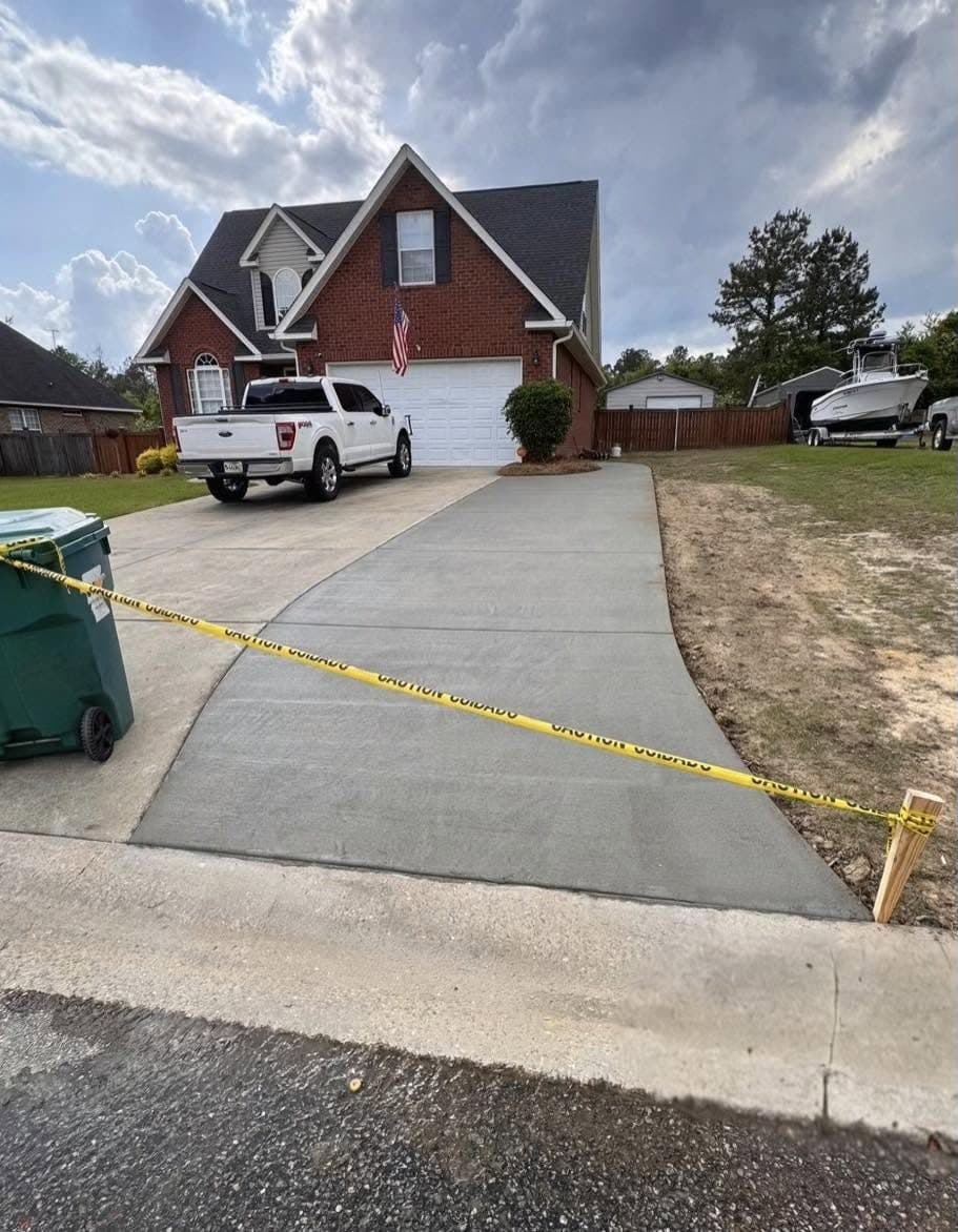 Concrete driveway addition, freshly poured